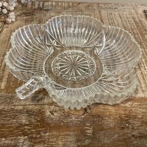 Shamrock Shaped Glass Candy Dish 6” Across Four Leaf Clover